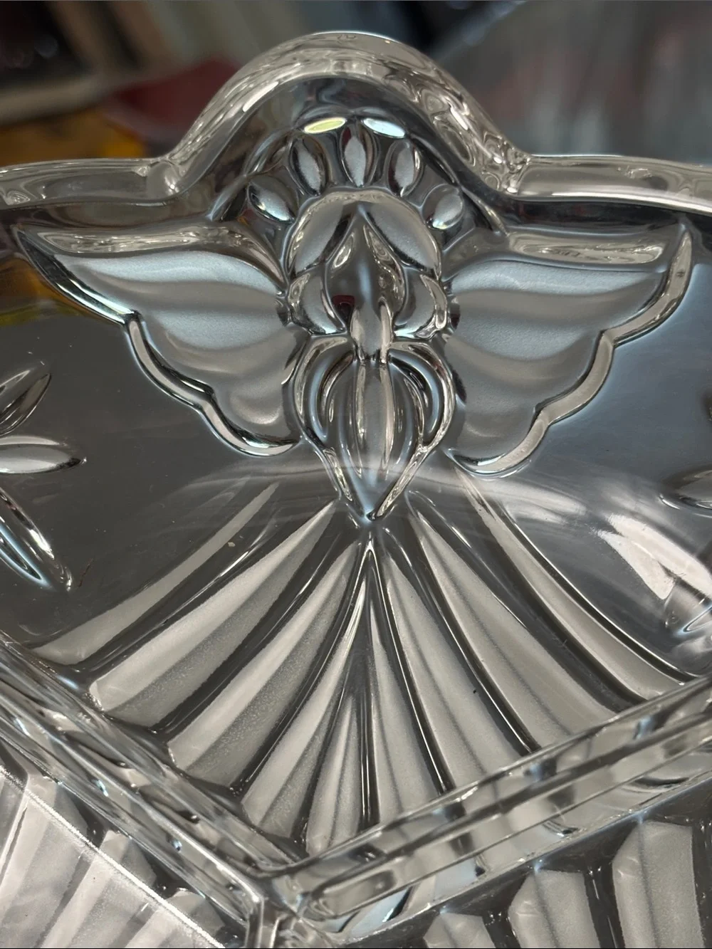 Gorham Angels of Peace Crystal 3-Part Divided Relish Dish Germany 8”